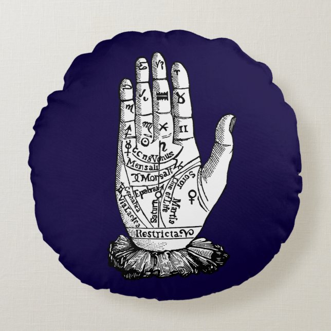 Palmistry Chart, 1885 Round Cushion (Front)