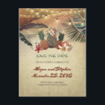 Palms and Pineapples Rustic Beach Save the Date Announcement Postcard<br><div class="desc">Tropical palm lights and pineapples rustic seaside save the date postcards</div>