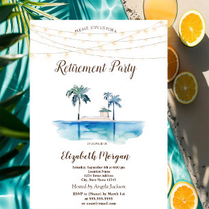 Palms,Beach House,String Lights Retirement Party  Invitation
