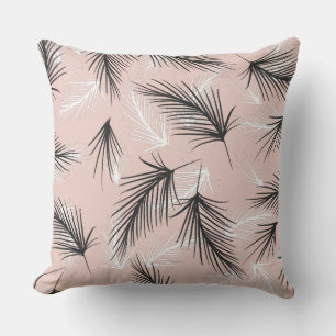 Palms Black White Earthy Tone Pink Cushion