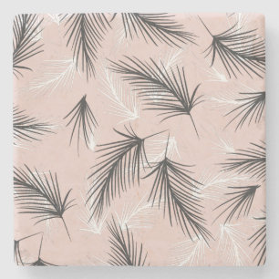 Palms Black White Earthy Tone Pink Stone Coaster
