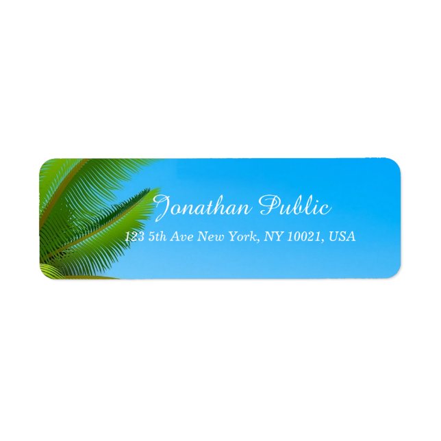 Palms Blue Sky Modern Elegant Hand Script Template (Front)