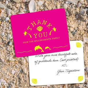 Palms & Dolphins Pink & Yellow Personalized Thank You Card