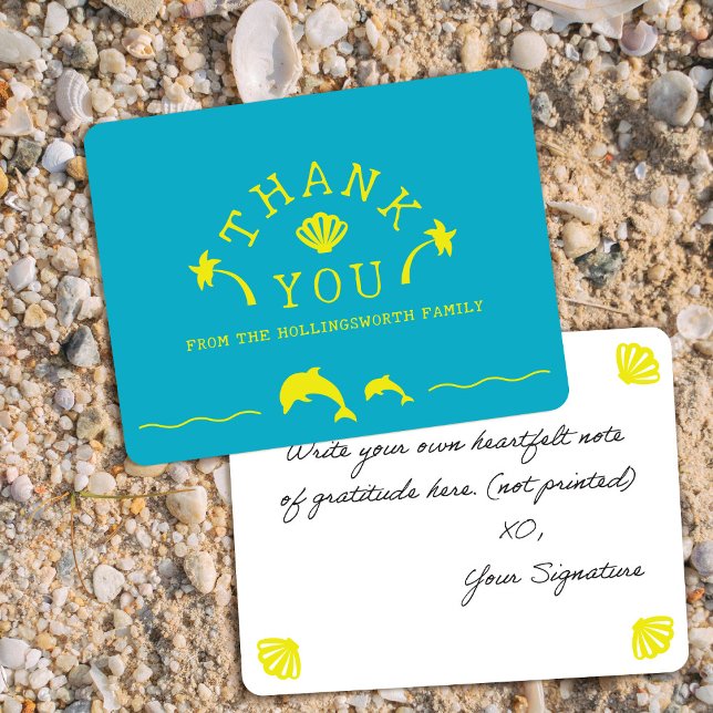 Palms & Dolphins Teal & Yellow Personalised Thank You Card (Creator Uploaded)