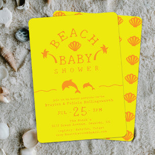 Palms & Dolphins Yellow & Orange Beach Baby Shower Invitation
