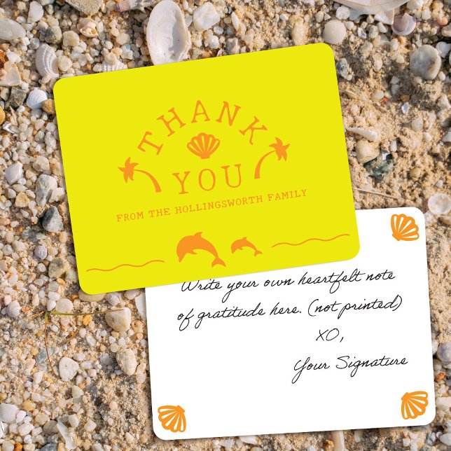 Palms & Dolphins Yellow & Orange Personalised Thank You Card (Creator Uploaded)