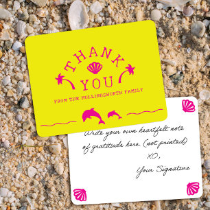 Palms & Dolphins Yellow & Pink Personalized Thank You Card