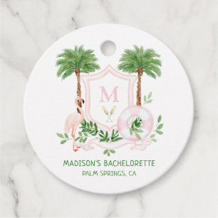 Palms Flamingo Monogram Crest Bachelorette Favour Tags