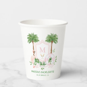 Palms Flamingo Monogram Crest Bachelorette Paper Cups