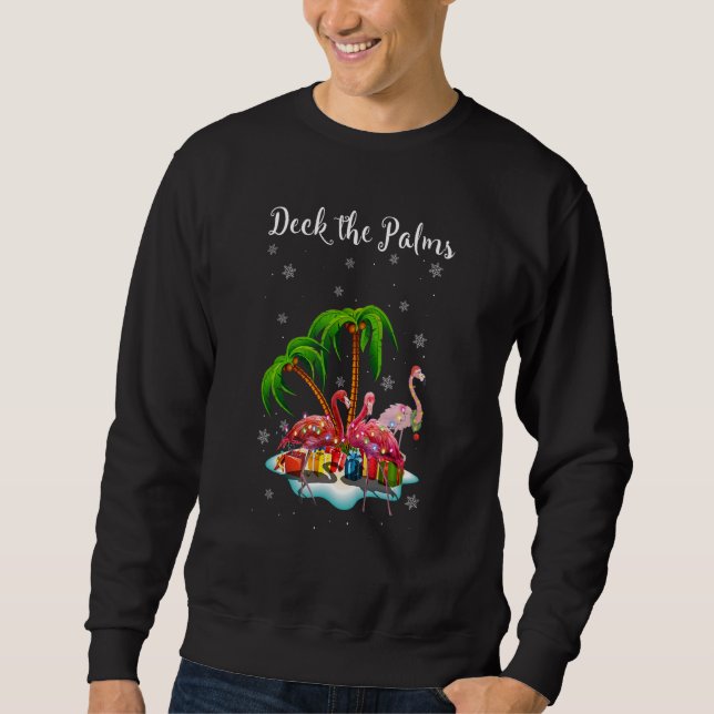 Palms Lights Merry Flamingo Christmas Tree Coconut Sweatshirt (Front)