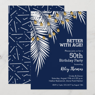 Palms on Navy Blue Birthday Party Invitation