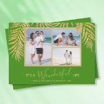 Palms Photo Collage Christmas Holiday Cards<br><div class="desc">Three photos accented with faux gold glitter palm fronds on a Christmas green background (see more colours in our store), these holiday Christmas photo cards have "It's A Wonderful Life", or any greeting you choose, and your names on the bottom in chic lettering. Select Matte for heaviest paper and High...</div>
