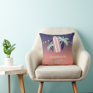 Palms,Surfboard,String Lights Beach Cushion