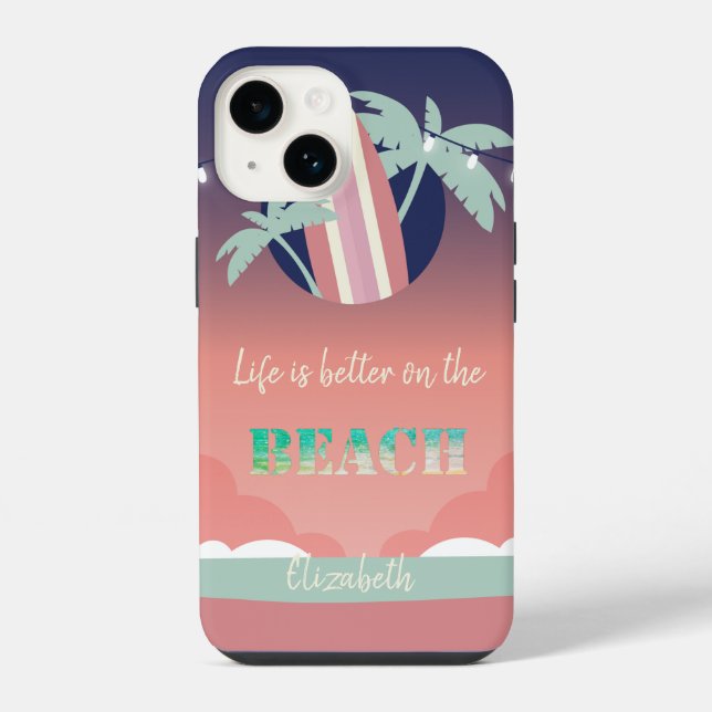 Palms,Surfboard,String Lights Beach iPhone Case (Back)