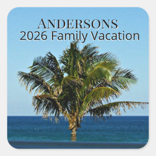 Palmside Ocean Memory Family Name & Trip Year Square Sticker