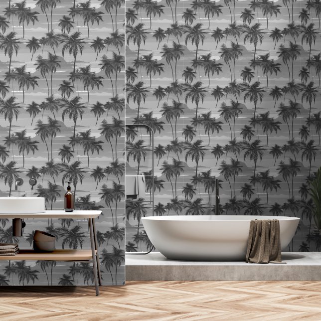 PalmTrees 055 b&w Wallpaper (Bathroom)