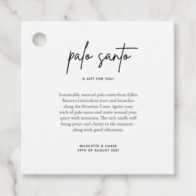 Palo Santo Wedding Favour Card Tags (Front)
