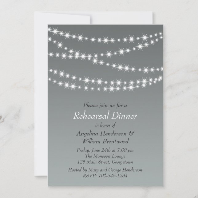 Paloma Grey Twinkle Lights Rehearsal Dinner Invitation (Front)