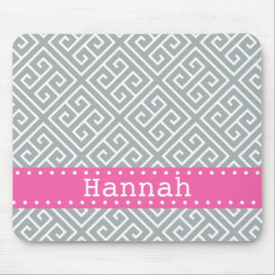 Paloma Grey White Greek Key Pattern Pink Template Mouse Pad