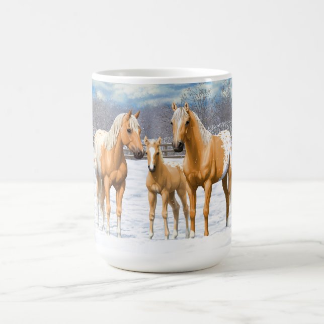 Palomino Appaloosa Horses In Snow Coffee Mug (Center)