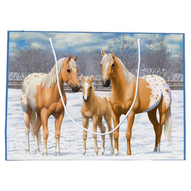 Palomino Appaloosa Horses In Snow Large Gift Bag (Back)