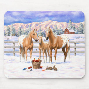 Palomino Appaloosa Horses In Snow Mouse Pad