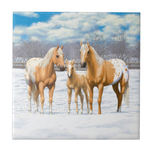 Palomino Appaloosa Horses In Snow Tile