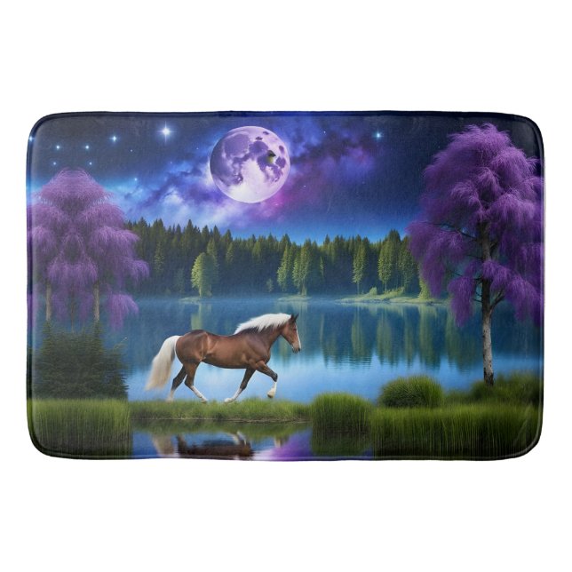 Palomino Belgian Horse under a Purple Starry Sky Bath Mat (Front)