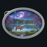 Palomino Belgian Horse under a Purple Starry Sky Belt Buckle<br><div class="desc">Beautiful Palomino Belgian Horse walking around a lake under a Full moon and starry nebula filled sky

AI Generated art by minx267</div>