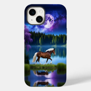 Palomino Belgian Horse under a Purple Starry Sky iPhone 14 Case