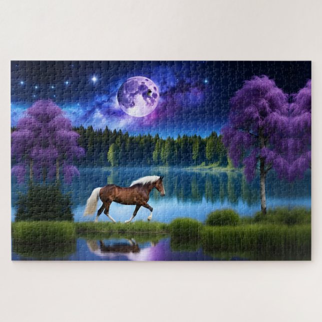Palomino Belgian Horse under a Purple Starry Sky Jigsaw Puzzle (Horizontal)