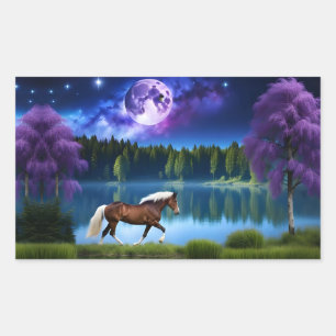 Palomino Belgian Horse under a Purple Starry Sky Rectangular Sticker