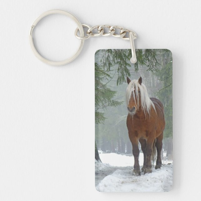 Palomino Draught Horse in Snow Key Ring (Front)