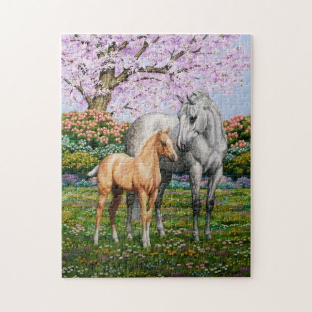 Palomino Foal and Grey Horse Jigsaw Puzzle (Vertical)