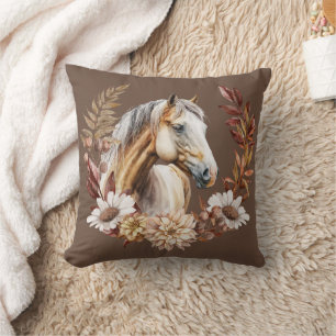 Palomino Gold Horse Autumn Wreath Throw Pillow