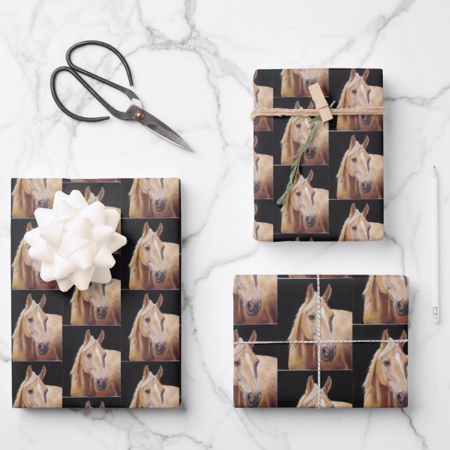Palomino Horse Art Gift Wrapping Paper Sheets (Front)