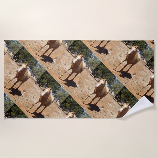 Palomino Horse Greeting, Beach Towel (Front)