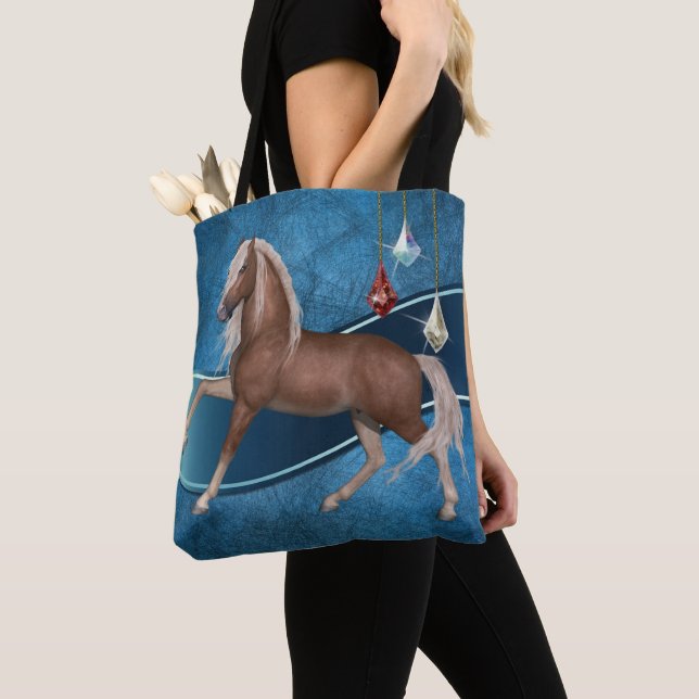 Palomino Horse on Blue Tote Bage Bag (Close Up)
