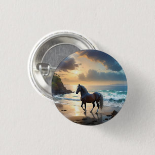 Palomino Horse On The Beach, 3 Cm Round Badge