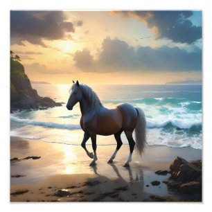 Palomino Horse On The Beach, Cube Pouffe Photo Print