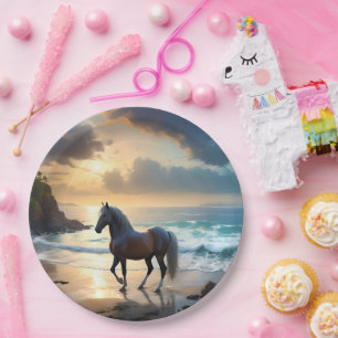 Palomino Horse On The Beach, Paper Plate