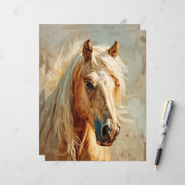 Palomino Horse Portrait Scrapbook Paper (Front/Back In Situ)