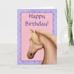 Palomino Horse Purple and Pink Happy Birthday Card
