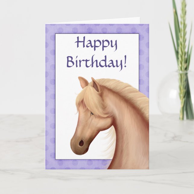 Palomino Horse Purple Happy Birthday Card (Front)