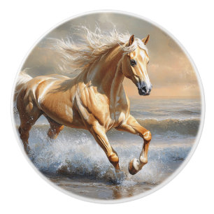Palomino Horse Running on the Beach Ceramic Knob