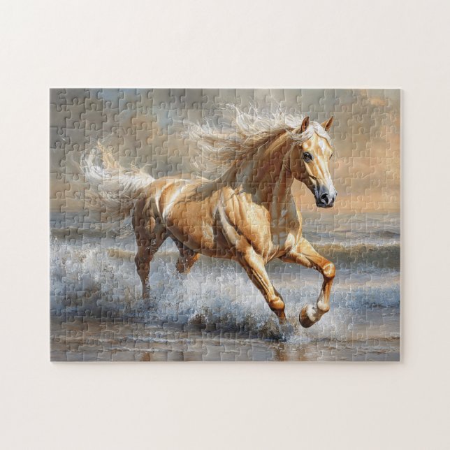 Palomino Horse Running on the Beach Jigsaw Puzzle (Horizontal)