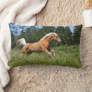 Palomino Horse Running through a Meadow Lumbar Cushion