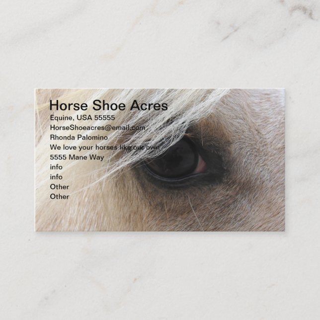 Palomino Horse Shoe Acres Business Card (Front)