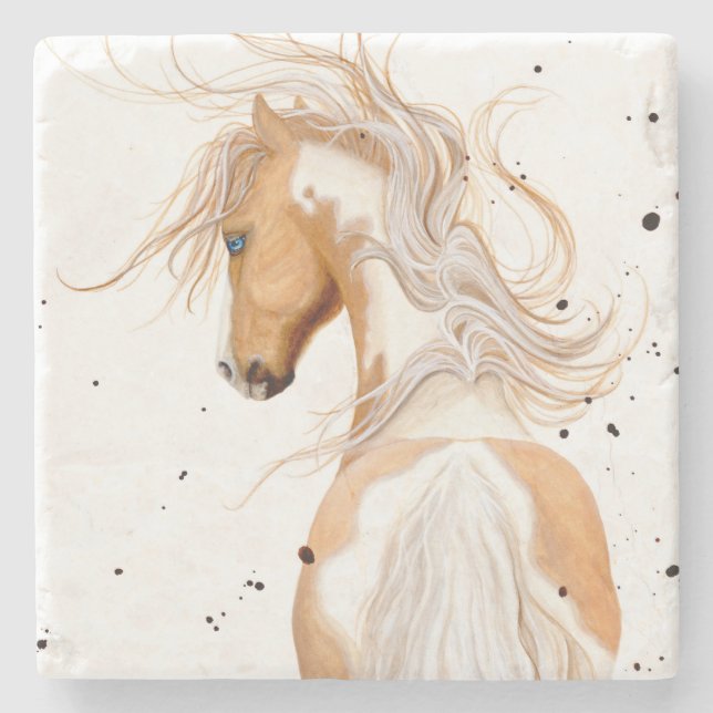 Palomino Paint Horse by Bihrle Stone Coaster (Front)