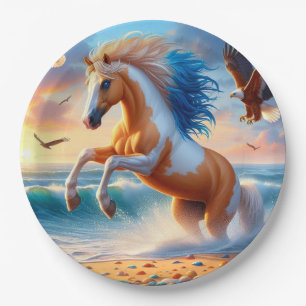 Palomino Paint Horse Ocean Paper Plate